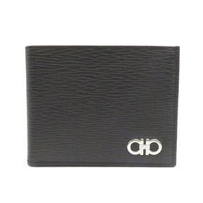 ダブルガンチーニ コンパクト財布  ブラック×ネイビー カーフ 二つ折り財布 シルバー金具 黒 紺