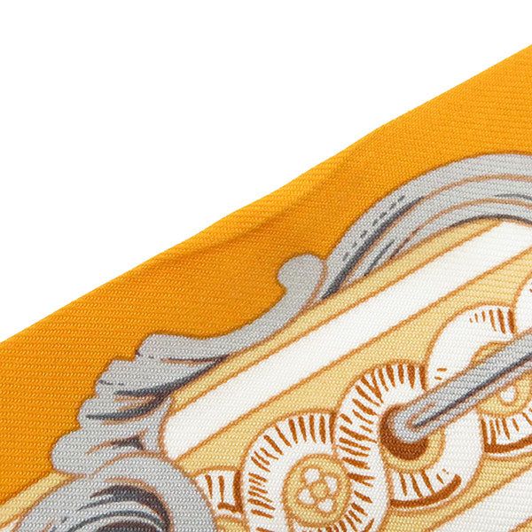 ツイリー オレンジ×ホワイト×グレー シルク スカーフ 【 BRIDE DE COUR / ブリッド ドゥ クール 】