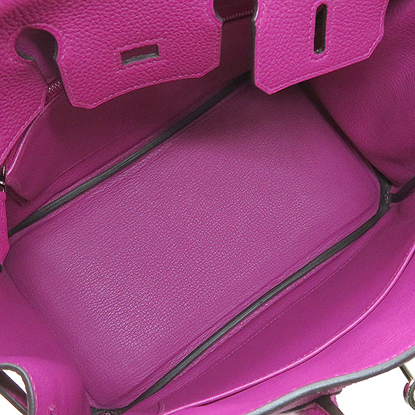 バーキン25 ローズパープル トゴ ハンドバッグ シルバー金具 紫紅 鍵・カデナ・クロシェット欠品