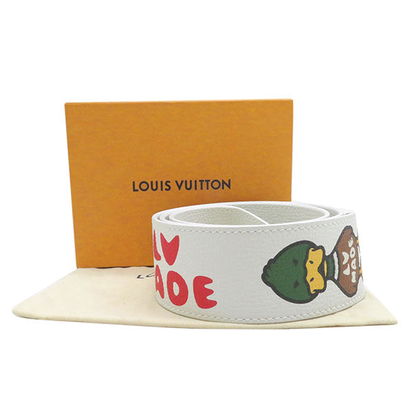 ホワイト バンドリエール LV MADE NIGO J02544 レザー ショルダーストラップ シルバー金具 ニゴ