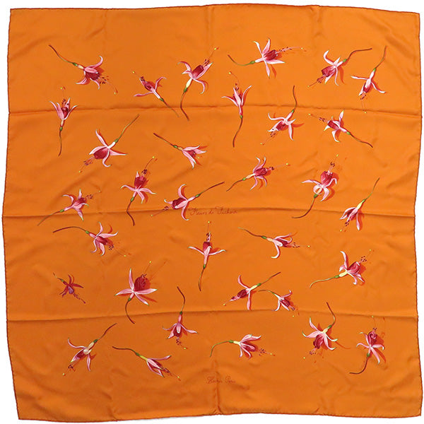 エルメス HERMES カレ90 CARRE オレンジ系Xピンク シルク スカーフ 【Fleurs De Fuchsia/フクシャの花】