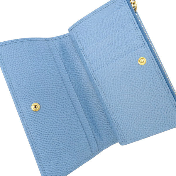 サフィアーノ   1ML009 ライトブルー レザー 二つ折り財布 ゴールド金具 水色