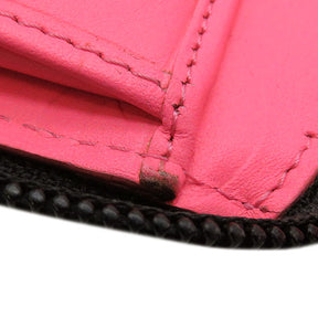 カンボンライン ココマーク A48660 ブラック×ピンク レザー エナメル 長財布 シルバー金具 二つ折り ラウンドファスナー キルティング CCロゴ