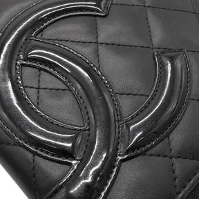 カンボンライン ココマーク A48660 ブラック×ピンク レザー エナメル 長財布 シルバー金具 二つ折り ラウンドファスナー キルティング CCロゴ