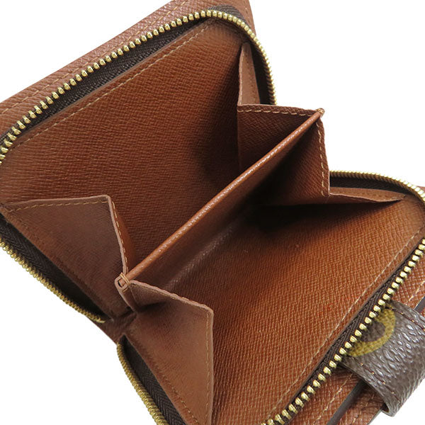 モノグラム コンパクトジップ M61667 モノグラムキャンバス 二つ折り財布 ゴールド金具 茶