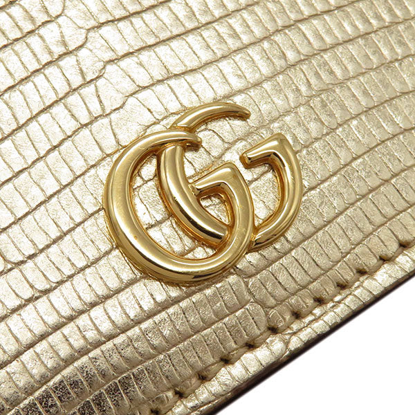 GGマーモント ウォレット ゴールド レザー 二つ折り財布 ゴールド金具 プチマーモント コンパクト