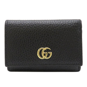 GGマーモント ウォレット 644407 ブラック レザー 三つ折り財布 ゴールド金具 プチマーモント コンパクト