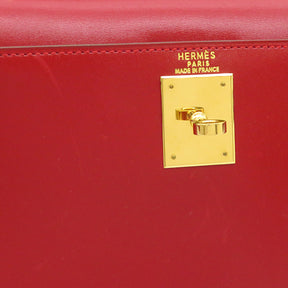 ケリー28 外縫い レッド系 ボックスカーフ 2WAYバッグ ゴールド金具 ショルダー ハンドバッグ