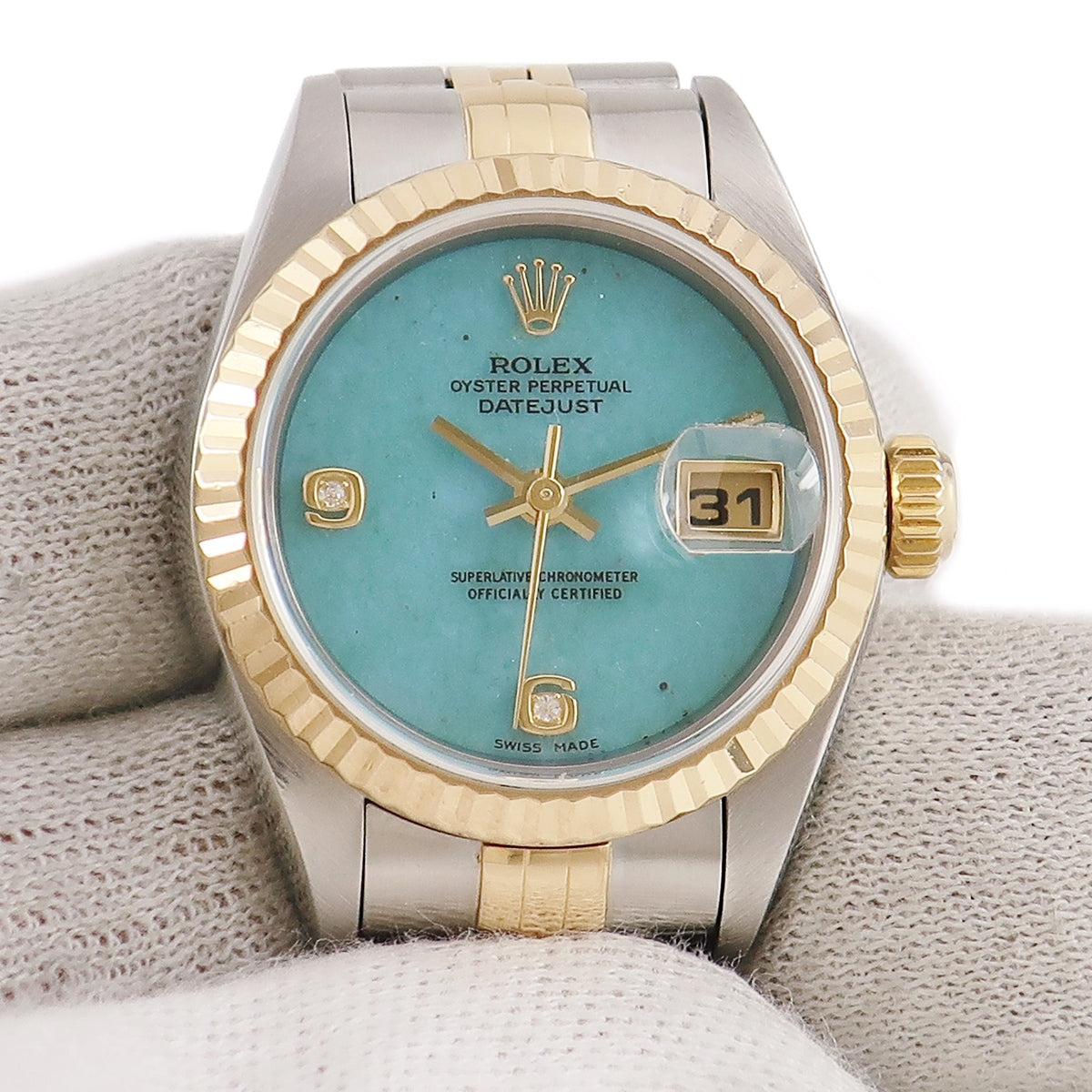 ロレックス ROLEX デイトジャスト 26 79173 2BR 自動巻き レディース OH済 P番 K18YG×SS コンビ 純正2Pダイヤ 水色