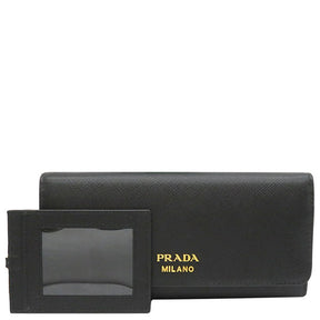 プラダ PRADA 長財布 二つ折り レザー パスケース付き 黒