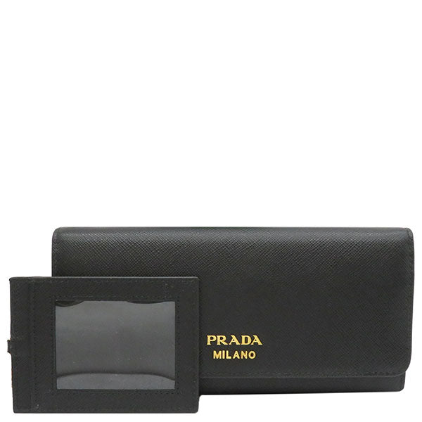 プラダ PRADA サフィアーノ リボン 1MH132 ブラック サフィアーノレザー 長財布 ゴールド金具 黒 パスケース付き 二つ折り