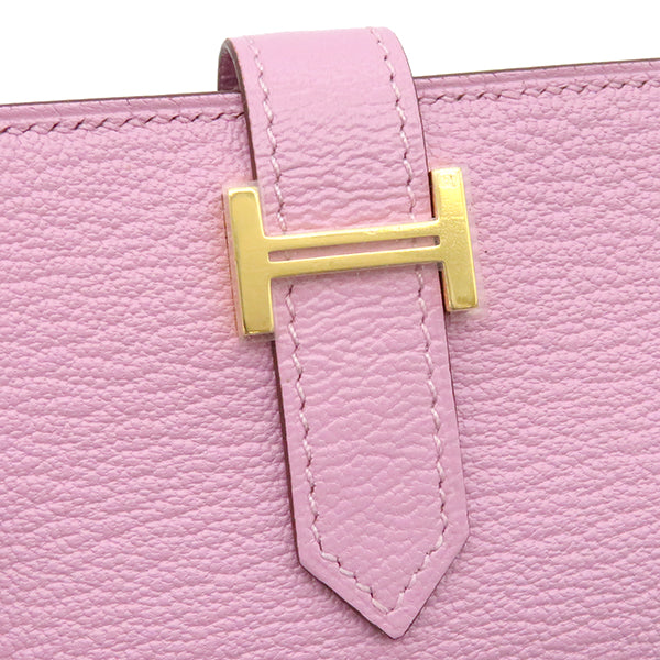 ベアンミニ コンパクト財布 コインケース モーヴシルベストル シェーブル 二つ折り財布 ゴールド金具 ピンク