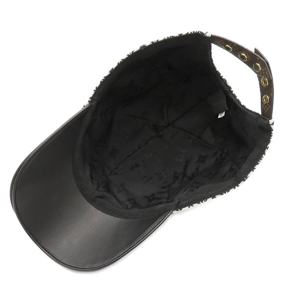 ブラック SINCE 1854 MP2901 ラムスキン モノグラムジャガード キャップ ゴールド金具 黒 白 帽子