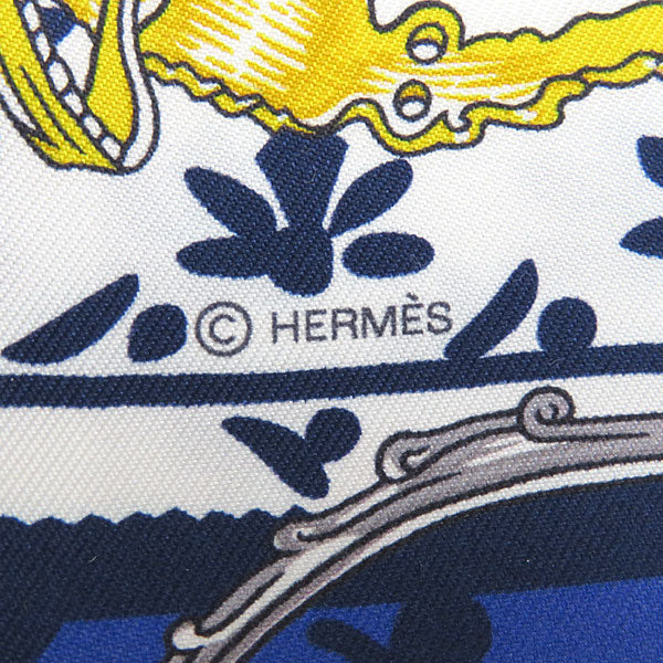 エルメス HERMES ツイリー マリン×ブラン×ゴールド シルク スカーフ