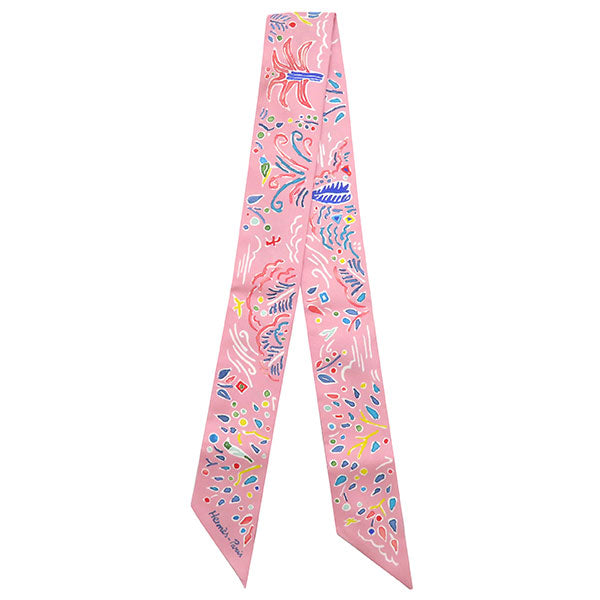 ツイリー ピンク×ブルー×マルチカラー シルク スカーフ 【ISOLA DI PRIMAVERA/春の島】