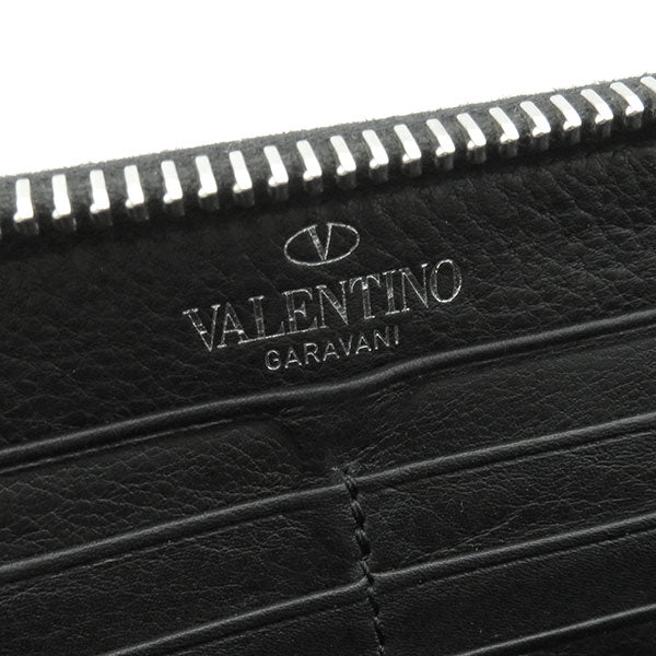ヴァレンティノ VALENTINO ブラック レザー 長財布 シルバー金具 黒 ラウンドファスナー