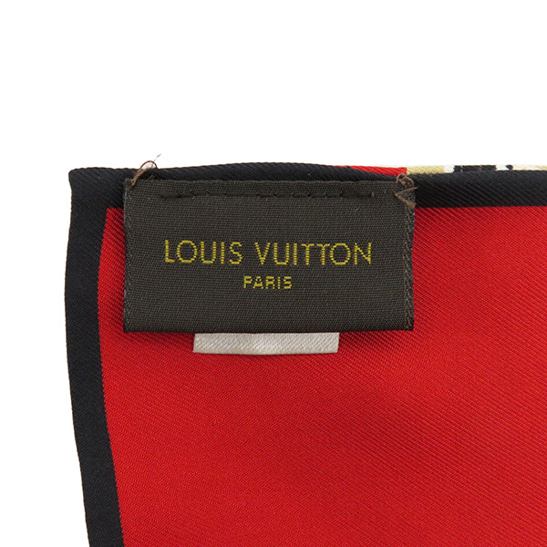 ルイヴィトン LOUIS VUITTON ベージュ×レッド バンドー トランク M73964 シルク スカーフ 赤 モノグラム ※クリーニング済