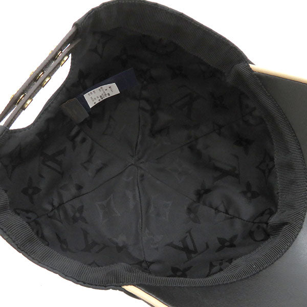 ブラック×モノグラム キャップ LV ゲットレディー M76528 モノグラムキャンバス カーフ ポリエステル シルク キャップ ゴールド金具 帽子