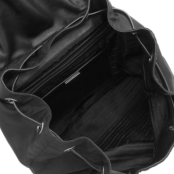 プラダ PRADA レオパード 三角ロゴプレート 1BZ811 ブラック×ブラウン ナイロン レザー リュック・デイパック シルバー金具 黒  バックパック