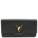 ルイヴィトン LOUIS VUITTON ノワール ポルトフォイユ カプシーヌ M61248 トリヨンレザー 長財布 ゴールド金具 黒 ピンク  フラップ LVロゴ