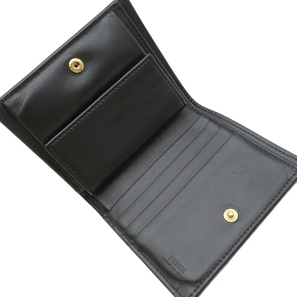 フェンディ FENDI 8M0387 ブラック レザー 二つ折り財布 ゴールド金具 黒