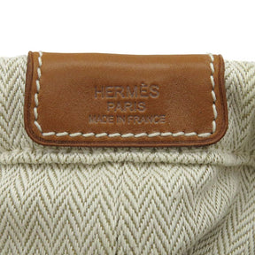 エルメス HERMES フールビ25 ナチュラル トワルシェブロン レザー ポーチ シルバー金具 バッグインバッグ