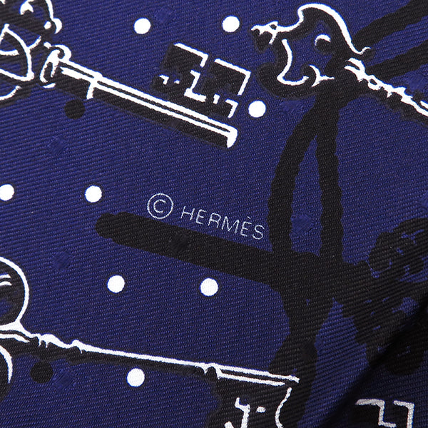 エルメス HERMES カレ55 CARRE マリン×ホワイト×ブラック シルク スカーフ 【Les Cles Bandana/レ クレ】