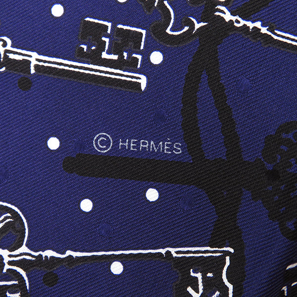 エルメス HERMES カレ55 CARRE マリン×ホワイト×ブラック シルク スカーフ 新品 未使用【Les Cles Bandana/レ クレ】