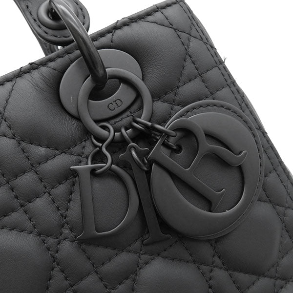 クリスチャン・ディオール Christian Dior ウルトラマット レディディオール ブラック レザー 2WAYバッグ マットブラック金具 黒  ショルダー カナージュ