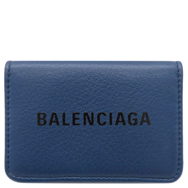 バレンシアガ BALENCIAGA 551921 ブルー レザー 三つ折り財布 シルバー金具 青 EVERYDAY