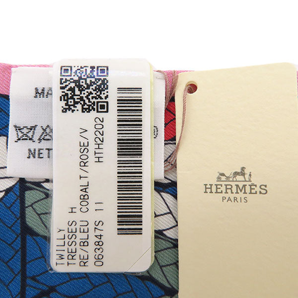 エルメス HERMES ツイリー ブルーコバルト×ローズ×ヴェール シルク スカーフ 新品 未使用【TRESSES H/トレスH】