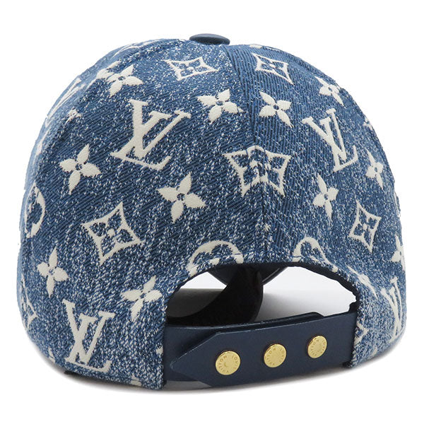 ブルー キャップ デニム M77438 ナイロン コットン アクリル キャップ ゴールド金具 青 モノグラム 帽子