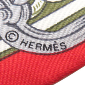 エルメス HERMES ツイリー コーラル×ナチュラル×カーキ シルク スカーフ 【BRIDES DE COUR/ブリッド ドゥ クール】