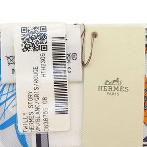 エルメス HERMES ツイリー ブラン×グリス×ルージュ シルク スカーフ 【HERMES STORY/エルメス ストーリー】