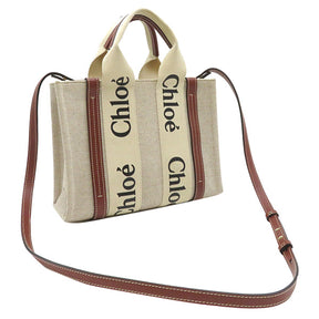 クロエ Chloe ウッディ スモール CHC22AS397I2690U ホワイト×ブラウン コットンキャンバス カーフ 2WAYバッグ ゴールド金具  woody ショルダー ハンドバッグ