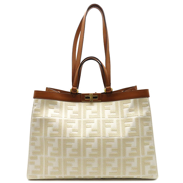 フェンディ FENDI X-TOTE エックストート  8BH374 アイボリー×ブラウン キャンバス 2WAYバッグ ゴールド金具 ズッカ柄