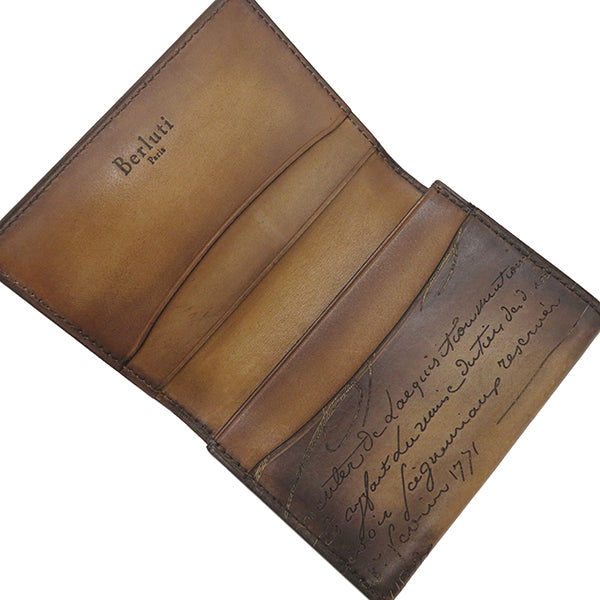 ベルルッティ BERLUTI インブイア カードホルダー ブラウン ヴェネチアレザー 名刺入れ 茶 カリグラフィ二つ折り カードケース