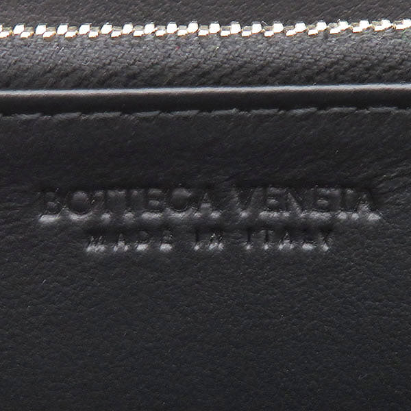 ボッテガヴェネタ BOTTEGA VENETA カセット ジップアラウンドウォレット ブラック×パラキート レザー 長財布 シルバー金具 黒 イントレチャート