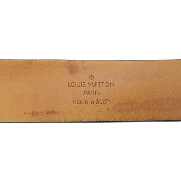 ルイヴィトン LOUIS VUITTON ブラック サンチュール イニシアル 90/36 レザー ベルト マットシルバー金具 黒