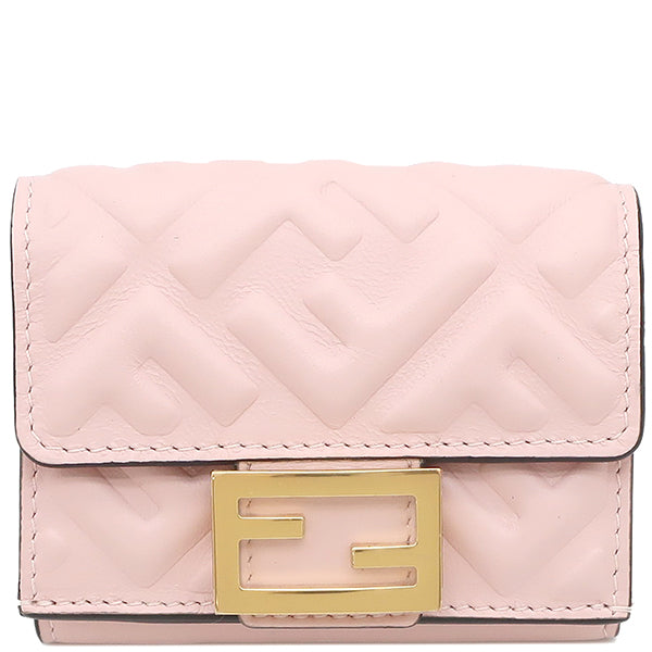 フェンディ FENDI バゲット マイクロ ウォレット 8M0395 ピンク レザー 三つ折り財布 ゴールド金具 コンパクト財布