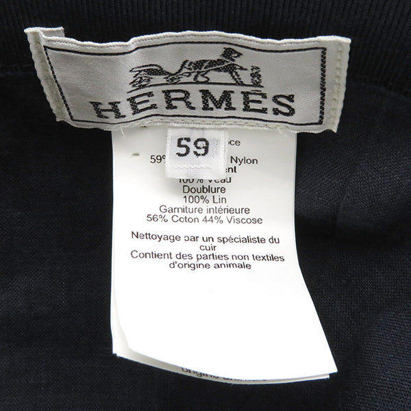 エルメス HERMES Hロゴ セリエボタン ネイビー コットン ナイロン #59 キャップ シルバー金具 帽子 ベースボール