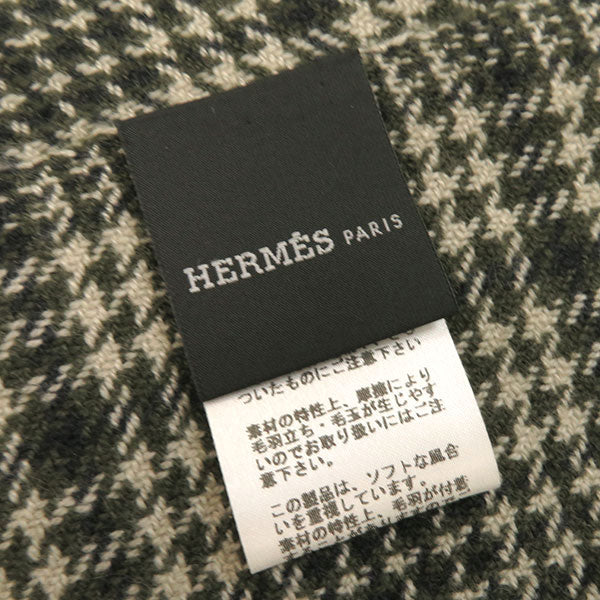 エルメス HERMES チェック柄 千鳥格子 グリーン×べージュ カシミヤ ウール マフラー