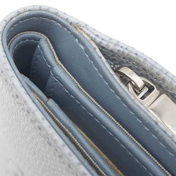 シャネル CHANEL ライトブルー キャビアスキン 二つ折り財布 シルバー金具 水色 コンパクトウォレット