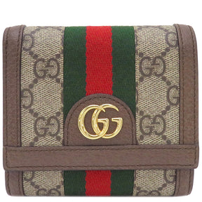 グッチ GUCCI オフィディア GG ウォレット 598662 ベージュ×エボニー GGスプリームキャンバス 二つ折り財布 ゴールド金具 ウェブ ストライプ 赤 緑 茶