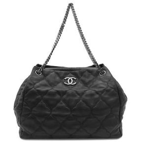 シャネル CHANEL ココマーク チェーンショルダー ブラック ラムスキン ショルダーバッグ シルバー金具 黒 Wチェーン