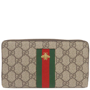 グッチ GUCCI BEE ビー ジップアラウンドウォレット 408831 ベージュ GGスプリームキャンバス 長財布 シルバー金具 蜂 ハチ ラウンドファスナー