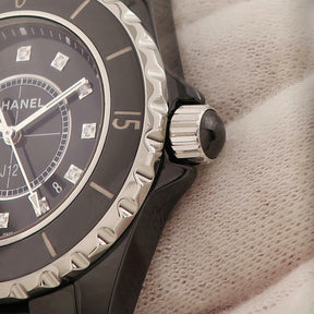 シャネル CHANEL J12  H1625 クオーツ レディース ボーイズ 純正12Pダイヤ 黒セラミック