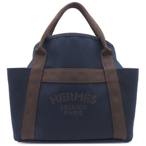 エルメス HERMES サックドパンサージュ グルーム ネイビー×オレンジ コットン ポリウレタン ポリアミド 2WAYバッグ シルバー金具 ショルダー トート 紺