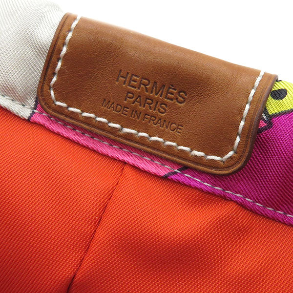 エルメス HERMES フールビ25 マルチカラー シルク レザー ポーチ シルバー金具 バッグインバッグ