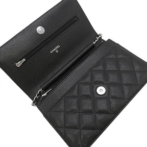 シャネル CHANEL マトラッセ チェーンショルダー AP0250 ブラック キャビアスキン チェーンウォレット シルバー金具 ランダムシリアル 黒